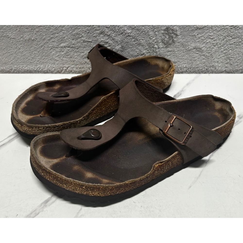 Birkenstock Gizeh Sandals Womens 9 40 Brown Birkibuc Thong Cork Footbed Good